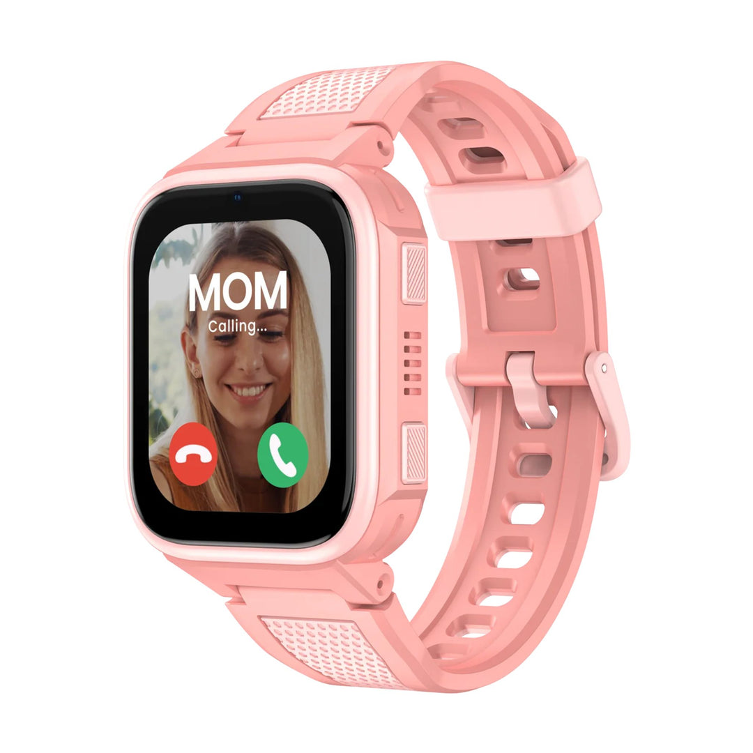 Lagenio K10 smartklokke for barn i rosa med telefon, GPS og AMOLED-skjerm.