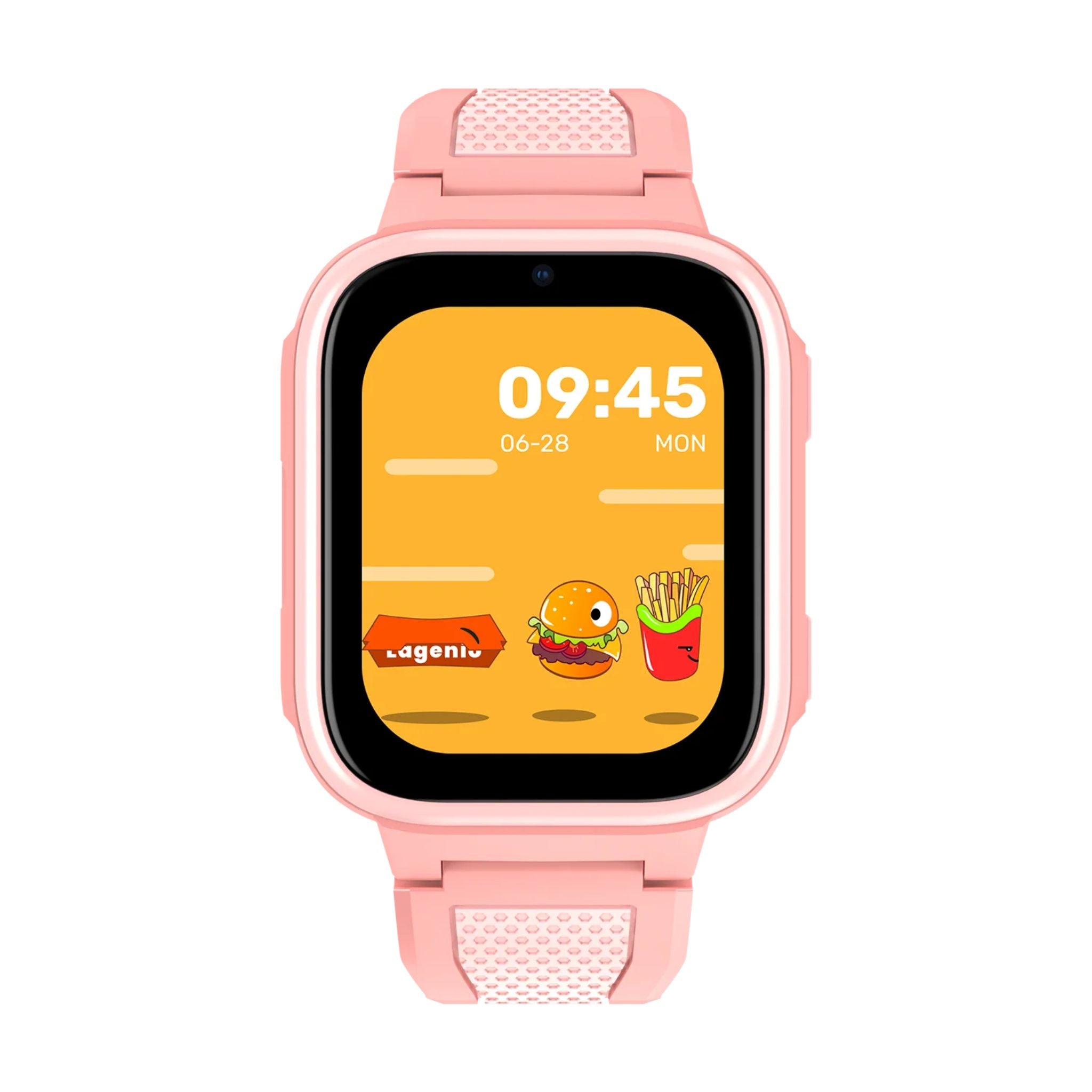Lagenio K10 smartklokke for barn i rosa med telefon, GPS og AMOLED-skjerm.