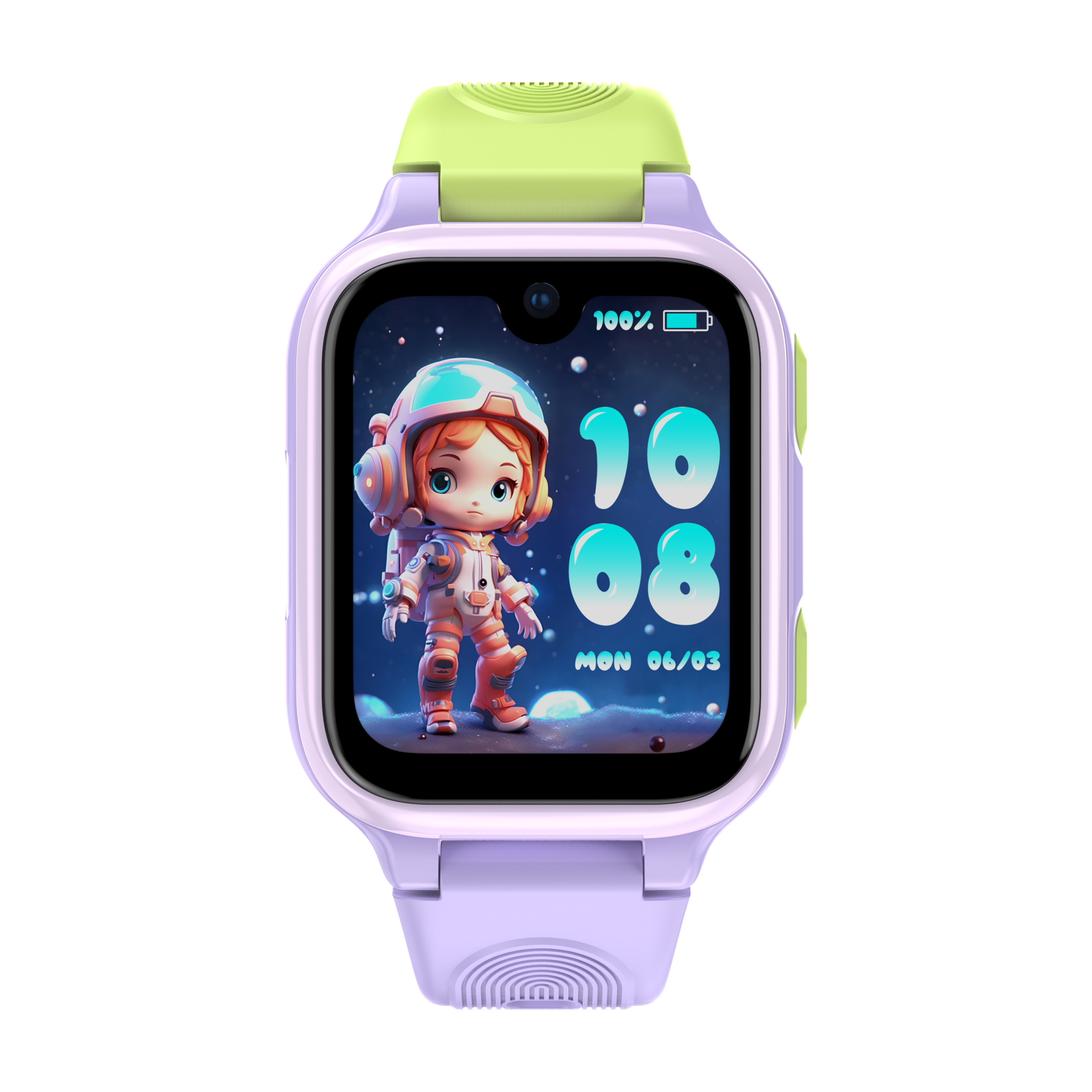 Smartklokke for barn – Lagenio K9 AI med lilla rem, telefon, 1,78" AMOLED-skjerm og GPS