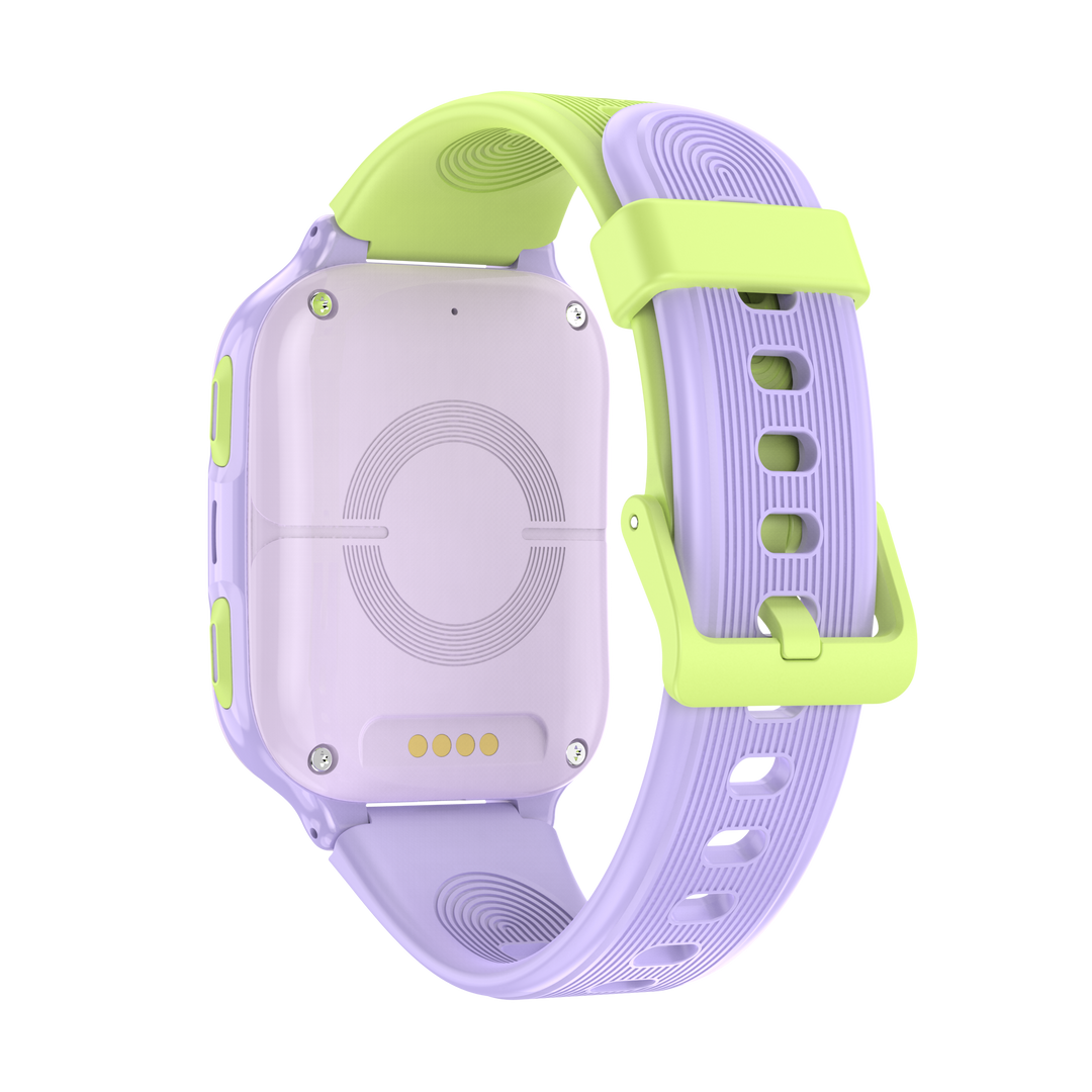 Smartklokke for barn – Lagenio K9 AI med lilla rem, telefon, 1,78" AMOLED-skjerm og GPS