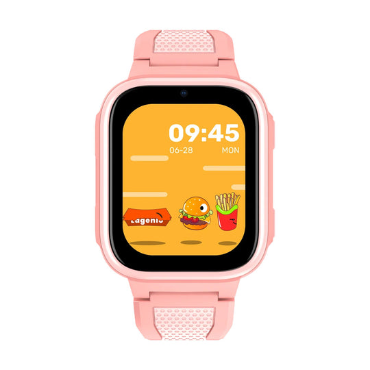 Lagenio K10 smartklokke for barn i rosa med telefon, GPS og AMOLED-skjerm.