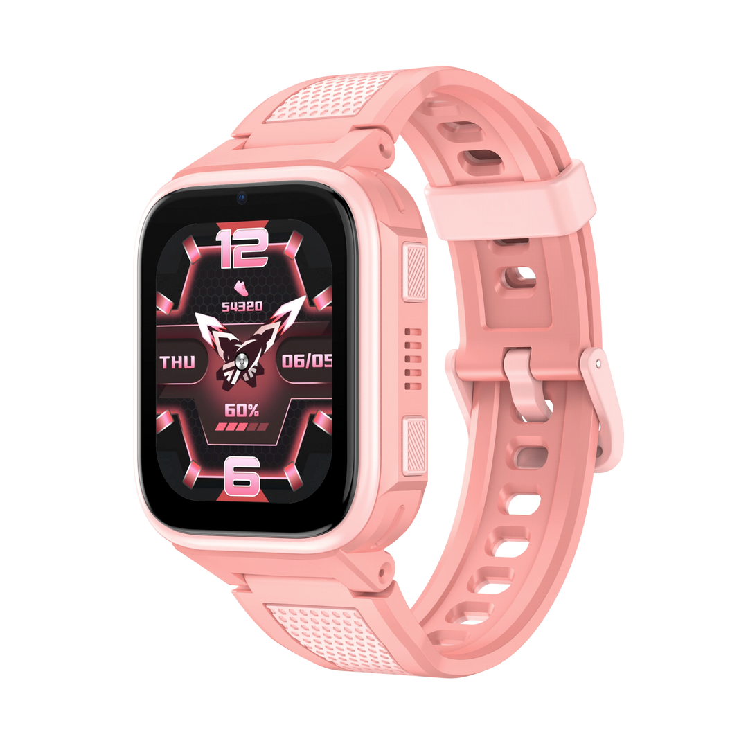 Lagenio K10 smartklokke for barn i rosa med telefon, GPS og AMOLED-skjerm.